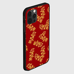 Чехол для iPhone 12 Pro Золотые веточки на ярко красном фоне, цвет: 3D-черный — фото 2