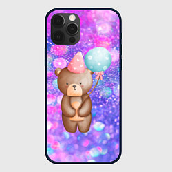 Чехол для iPhone 12 Pro День Рождения - Медвежонок с шариками, цвет: 3D-черный