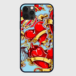 Чехол для iPhone 12 Pro Сердца влюбленных, цвет: 3D-черный