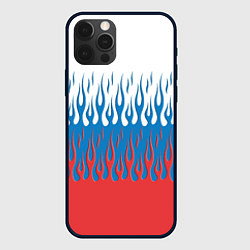 Чехол iPhone 12 Pro Флаг России пламя