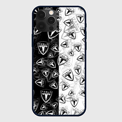 Чехол iPhone 12 Pro TESLA BLACK AND WHITE LOGO PATTERN