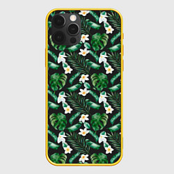 Чехол iPhone 12 Pro Зеленые листочки паттерн