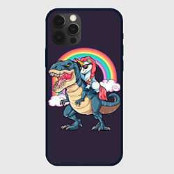 Чехол для iPhone 12 Pro Модный Единорог На Динозавре, цвет: 3D-черный