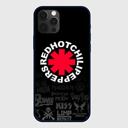 Чехол для iPhone 12 Pro Red Hot Chili Peppers Логотипы рок групп, цвет: 3D-черный