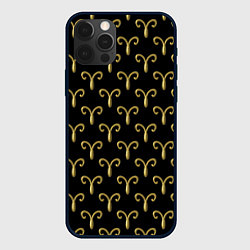 Чехол iPhone 12 Pro Золотой овен на черном фоне Паттерн