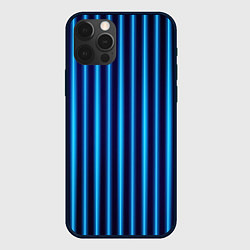 Чехол для iPhone 12 Pro Неоновый свет Голубые и синие вертикальные полосы, цвет: 3D-черный