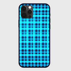 Чехол iPhone 12 Pro Неоновый узор в клеточку Голубая клетка Светящиеся
