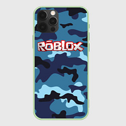 Чехол для iPhone 12 Pro Roblox Камуфляж Тёмно-Синий, цвет: 3D-салатовый