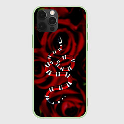 Чехол для iPhone 12 Pro Змея в Цветах Розы Snake Rose, цвет: 3D-салатовый