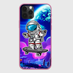 Чехол для iPhone 12 Pro Космонавт - скейтер, цвет: 3D-малиновый