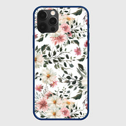 Чехол iPhone 12 Pro Цветы Акварельно-Белые