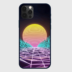 Чехол iPhone 12 Pro Vaporwave Закат солнца в горах Neon