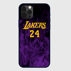 Чехол для iPhone 12 Pro Lakers 24 фиолетовое пламя, цвет: 3D-черный