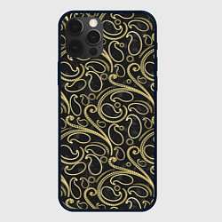 Чехол для iPhone 12 Pro Золотистые узоры, цвет: 3D-черный