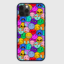 Чехол для iPhone 12 Pro Sticker bombing смайлы маленькие, цвет: 3D-черный