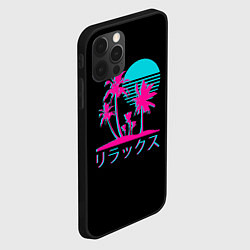 Чехол для iPhone 12 Pro Неоновые пальмы Иероглифы Neon Palm Tree, цвет: 3D-черный — фото 2