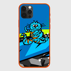 Чехол для iPhone 12 Pro Синий кот, цвет: 3D-красный