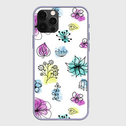 Чехол для iPhone 12 Pro Абстрактные цветы на акварельном фоне, цвет: 3D-светло-сиреневый