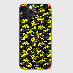 Чехол iPhone 12 Pro Камуфляж Пиксельный Чёрно-Жёлтый