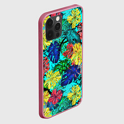 Чехол для iPhone 12 Pro Тропические растения на бирюзовом фоне, цвет: 3D-малиновый — фото 2
