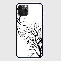 Чехол iPhone 12 Pro Черные ветки деревьев на белом фоне