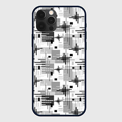 Чехол iPhone 12 Pro Черно белый ретро геометрический узор