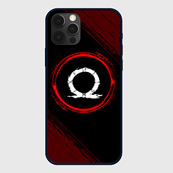 Чехол iPhone 12 Pro Символ God of War и краска вокруг на темном фоне