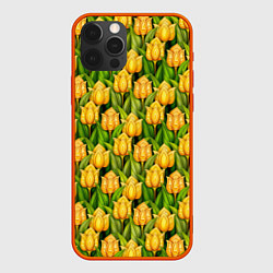 Чехол iPhone 12 Pro Желтые тюльпаны паттерн