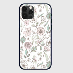 Чехол iPhone 12 Pro Цветы Астры и Розы На Светлом Фоне