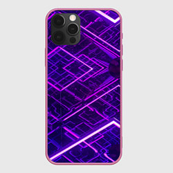 Чехол для iPhone 12 Pro Неоновые ромбы в абстракции - Фиолетовый, цвет: 3D-малиновый