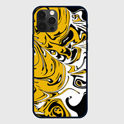 Чехол для iPhone 12 Pro Черно-желтые разводы, цвет: 3D-черный