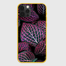 Чехол iPhone 12 Pro Неоновые листья цветов - Розовый