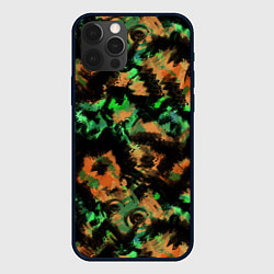 Чехол iPhone 12 Pro Зелено-оранжевый осенний абстрактный узор
