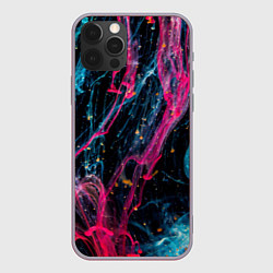 Чехол для iPhone 12 Pro Неоновые краски во тьме - Розовый и голубой, цвет: 3D-серый