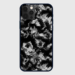 Чехол для iPhone 12 Pro Черно-белый абстрактный камуфляж, цвет: 3D-черный
