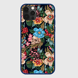 Чехол для iPhone 12 Pro Паттерн из цветов, черепов и саламандр, цвет: 3D-тёмно-синий