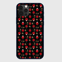 Чехол iPhone 12 Pro Красные Божьи коровки на черном фоне ladybug