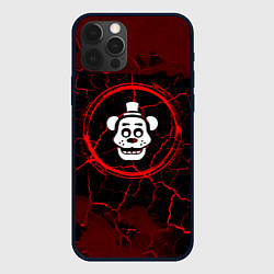 Чехол iPhone 12 Pro Символ FNAF и краска вокруг на темном фоне