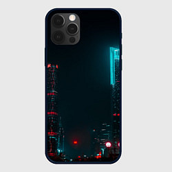 Чехол iPhone 12 Pro Неоновые высотки в городе - Светло-синий