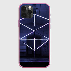 Чехол для iPhone 12 Pro Неоновый прерывистый куб во тьме - Фиолетовый, цвет: 3D-малиновый