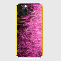 Чехол для iPhone 12 Pro Неоновые волны на воде - Розовый, цвет: 3D-желтый