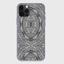 Чехол для iPhone 12 Pro Black and white oriental ornament, цвет: 3D-светло-сиреневый