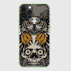 Чехол для iPhone 12 Pro Сова с черепом Owl with Skull, цвет: 3D-салатовый