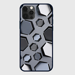 Чехол для iPhone 12 Pro Металлическая киберпанк броня - Серый, цвет: 3D-черный