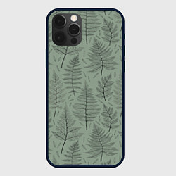 Чехол iPhone 12 Pro Листья папоротника на зеленом фоне Минимализм
