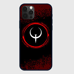 Чехол iPhone 12 Pro Символ Quake и краска вокруг на темном фоне