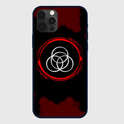 Чехол iPhone 12 Pro Символ Elden Ring и краска вокруг на темном фоне