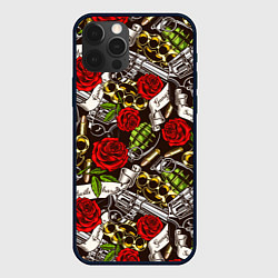 Чехол iPhone 12 Pro Мафия - кастеты, гранаты, пистолеты и розы