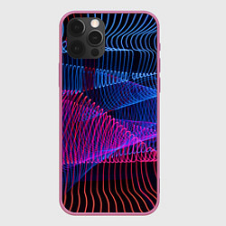 Чехол для iPhone 12 Pro Неоновые электронные волнообразные линии, цвет: 3D-малиновый