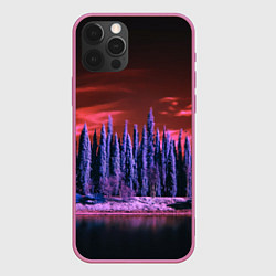 Чехол для iPhone 12 Pro Абстрактный фиолетовый лес и тёмная река, цвет: 3D-малиновый